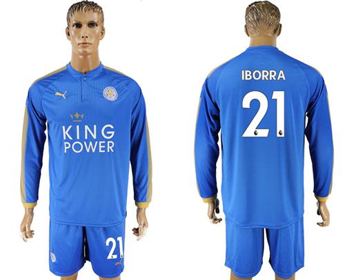 Leicester City #21 Iborra Home Long Sleeves Soccer Club Jersey - Click Image to Close